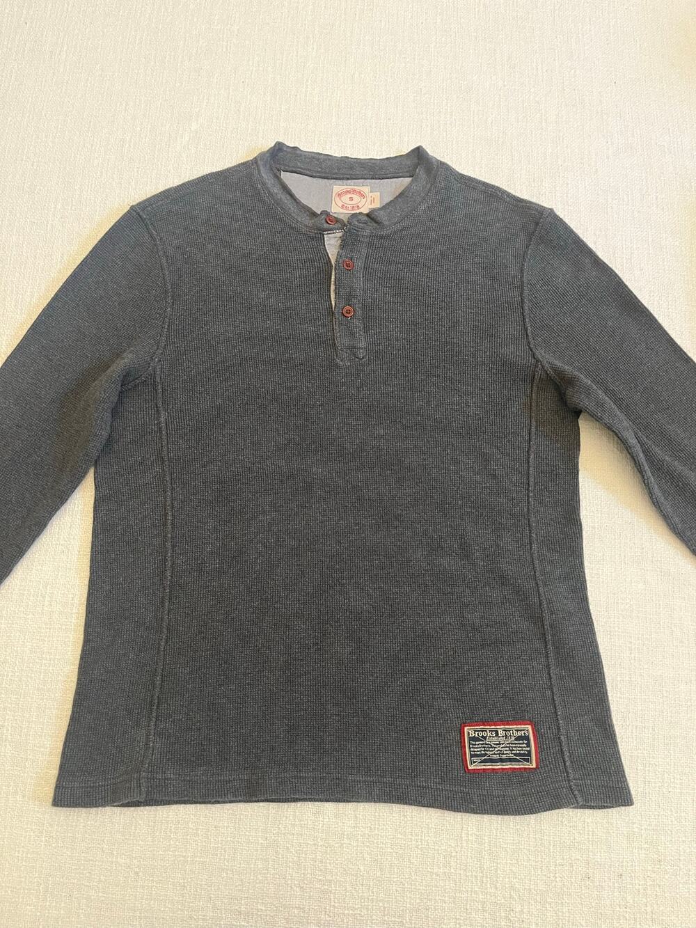 Brooks Brothers 1818 Men's Small Grey Rib-Knit Henley Sweater Athletic EUC